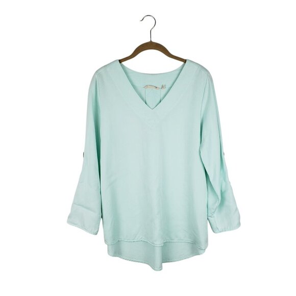 Soft Surroundings Fairmont Tunic Aqua Tencel V-Neck Button Trim Size Small - Picture 3 of 10